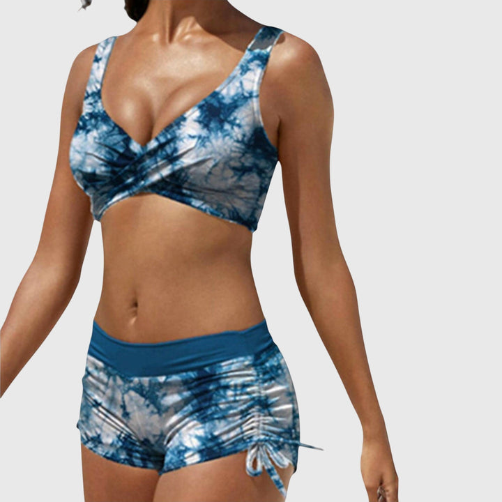 Vibrant women's bikini set, a holiday essential beachwear for summer getaways. Chic and comfortable two-piece swimsuit.