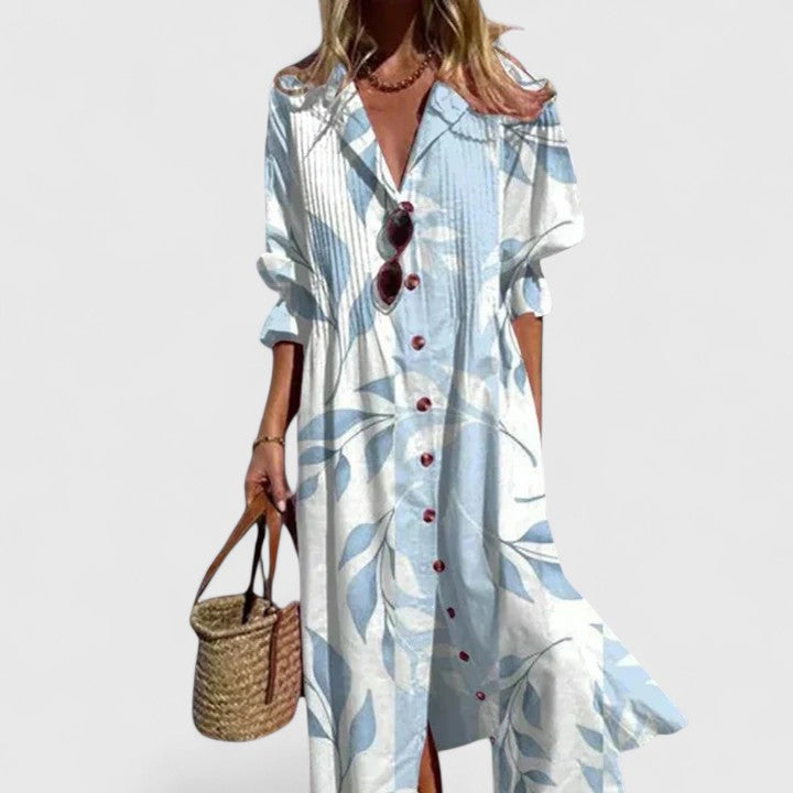 Stunning floral midi dress, perfect women's summer vacation fashion & elegant resort wear.