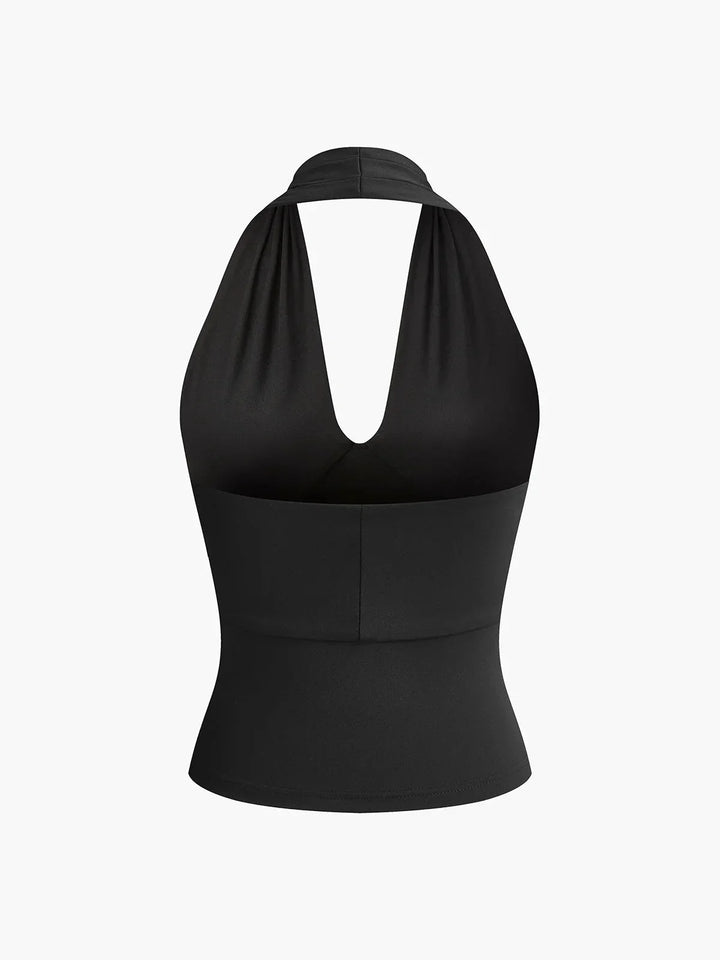 Slim-fit women's V-neck halter top for a modern, chic, and versatile everyday look.