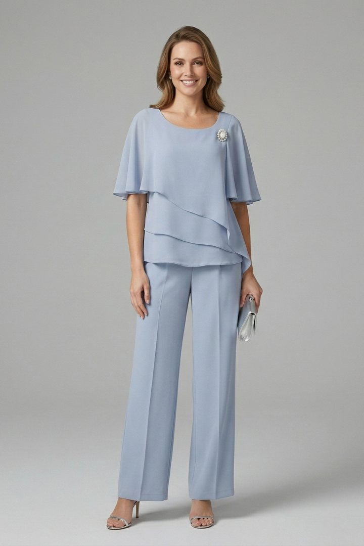 Close-up of the women's layered top from the chic navy blue two-piece set, perfect for summer comfort.