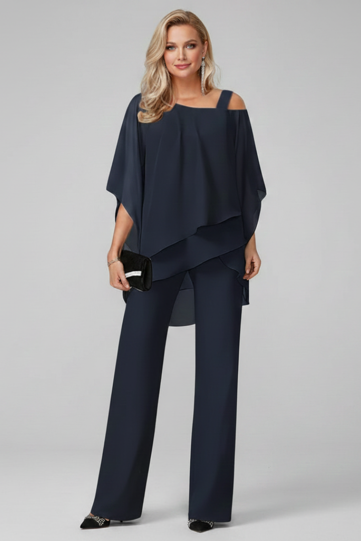 Fashionable two-piece set featuring an off-shoulder top & comfy straight-leg pants. Elevate your summer style effortlessly.