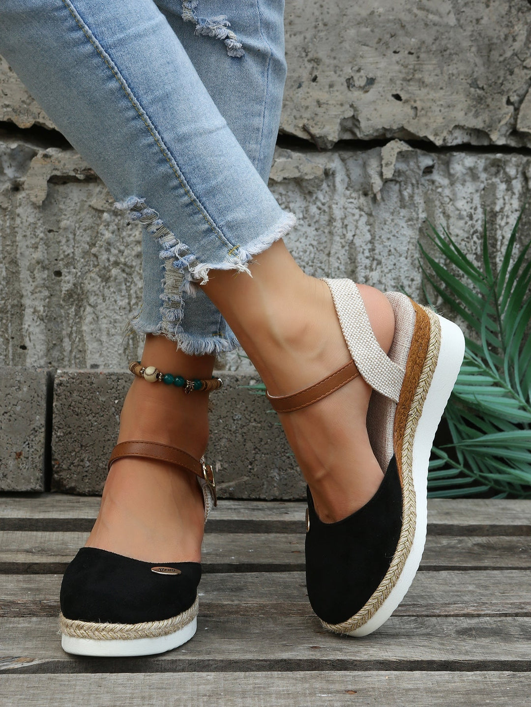 Closed toe platform espadrille sandals; women's chic footwear for comfortable casual elegance & summer holidays.