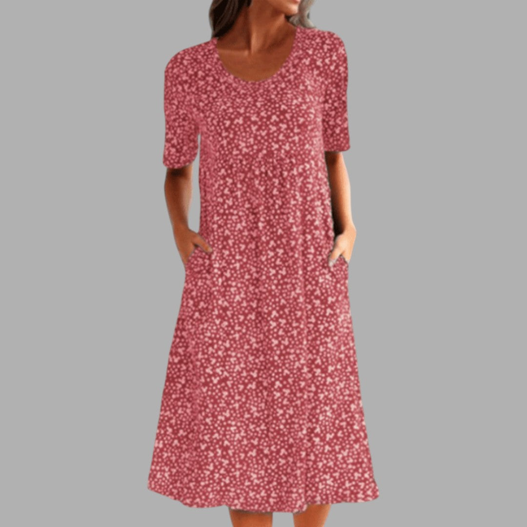 Elegant women's midi dress with a chic print, regular fit, ideal for versatile occasion wear.