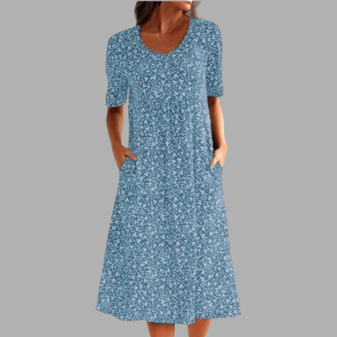 Versatile women's printed midi dress for elegant style, perfect as a summer dress or occasion wear.