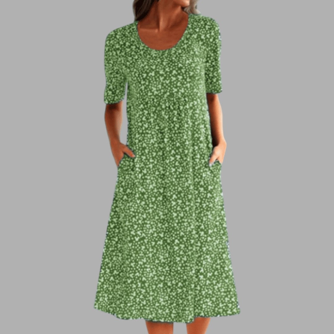 Chic women's printed midi dress, elegant & comfortable, a must-have for women's fashion.