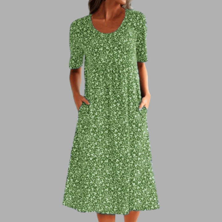 Chic women's printed midi dress, elegant & comfortable, a must-have for women's fashion.