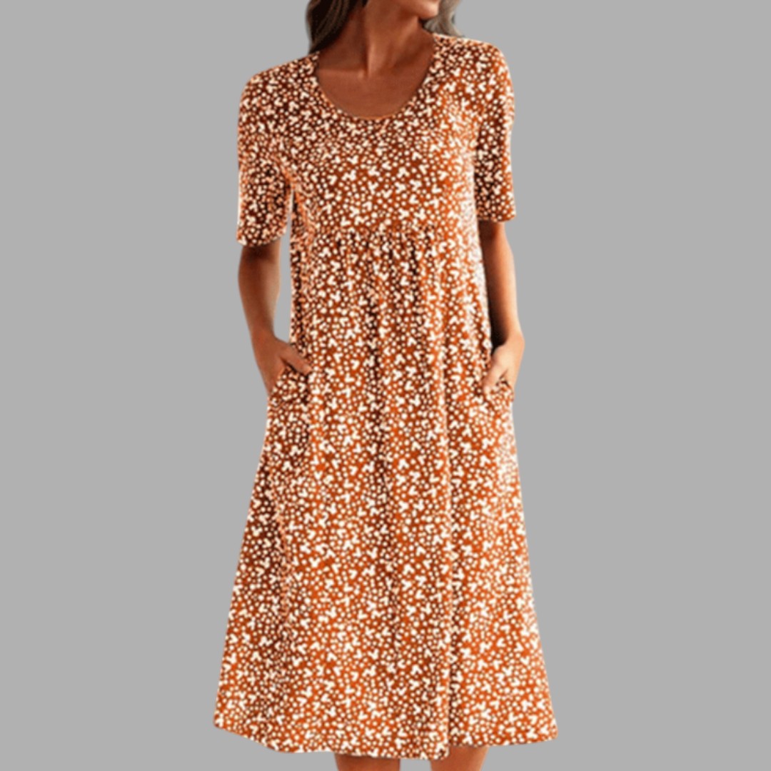 Elegant women's midi dress featuring a stylish print & regular fit, suitable for any occasion.