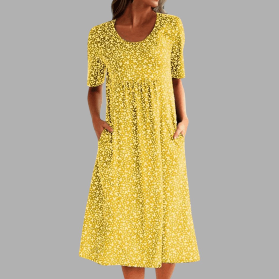 Stylish women's printed midi dress, offering elegant chic for versatile summer fashion.