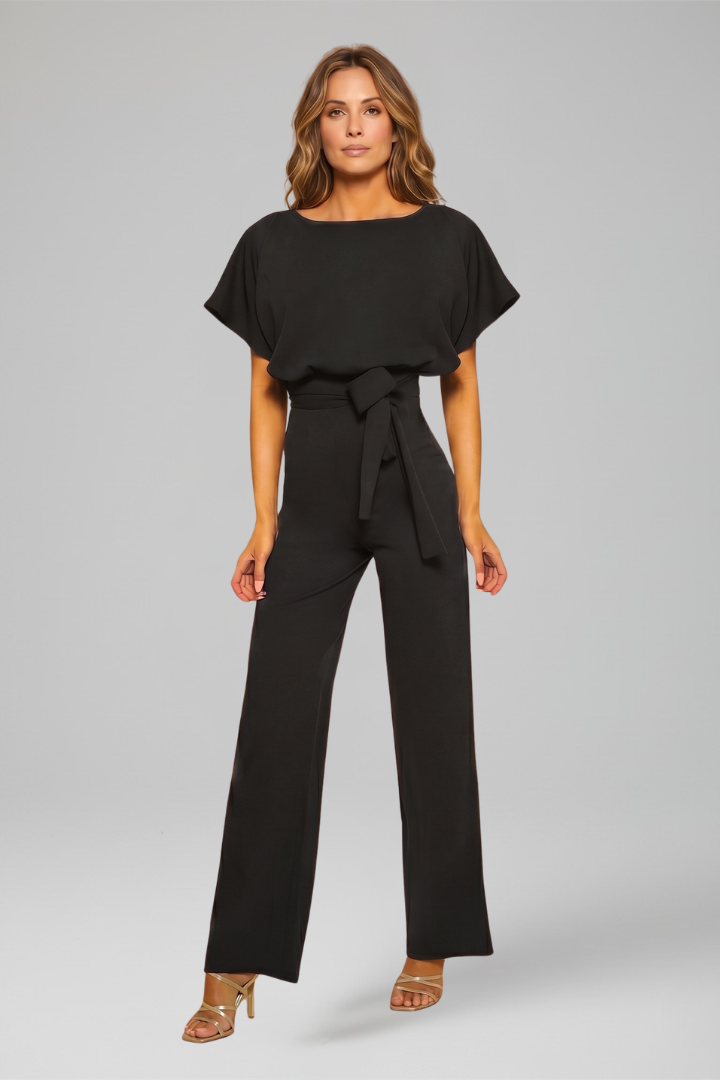 One-piece women's wide leg jumpsuit with round neck, offering stylish comfort for any occasion.