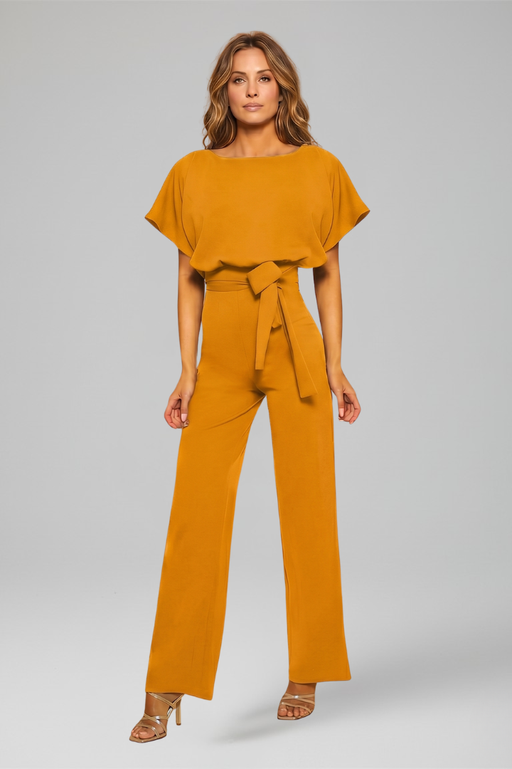 Casual chic women's wide leg jumpsuit, pull-on design with round neck, perfect for easy summer outfits.