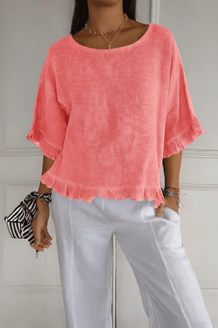 Effortless chic women's ruffle blouse. A fashionable and comfortable top for everyday style.