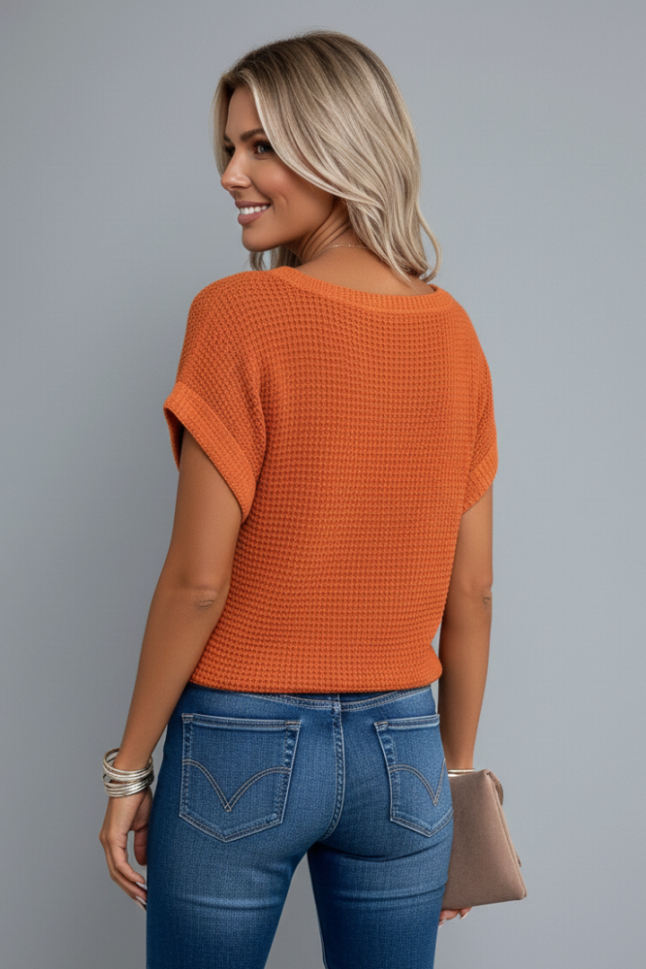 Comfortable women's lace top, short sleeve t-shirt with a round neck for a feminine, chic spring/summer look.