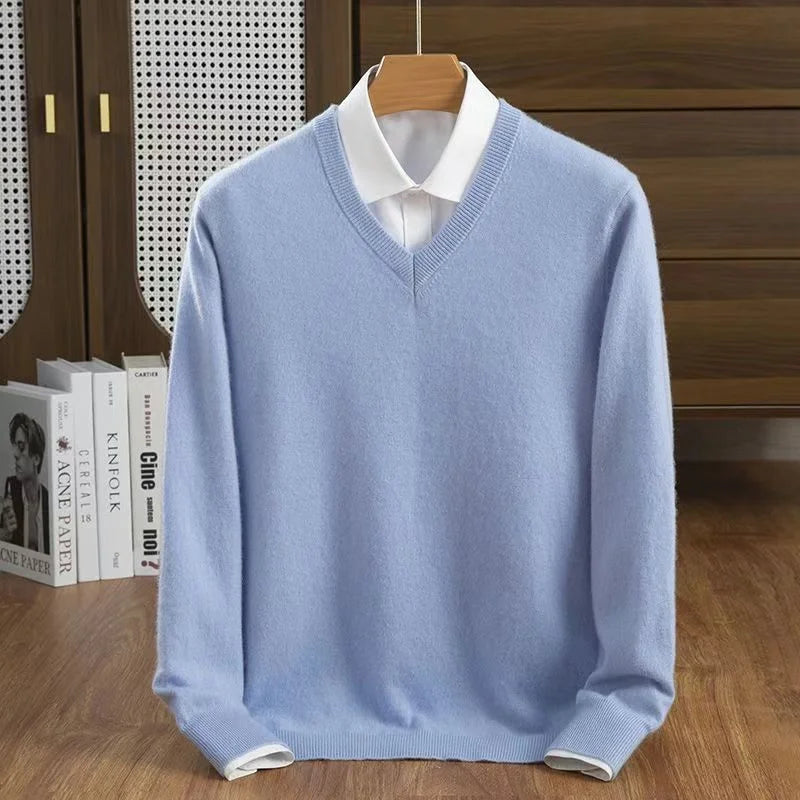 Women's chic soft V-neck pullover sweater. Comfortable long sleeve top for everyday wear.