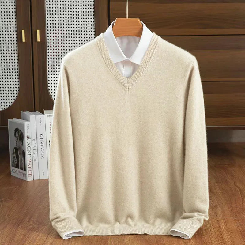 Versatile women's V-neck sweater, perfect for layering. Soft pullover for chic casual style.