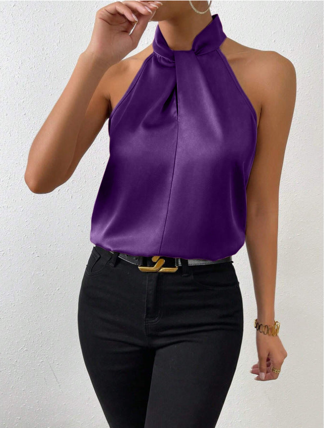 Elegant casual women's top, featuring a sophisticated knot neck.