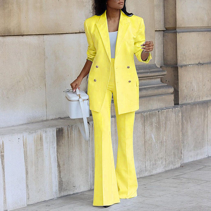 Elegant women's blazer and wide-leg pant suit, perfect for business casual, office, or event wear.