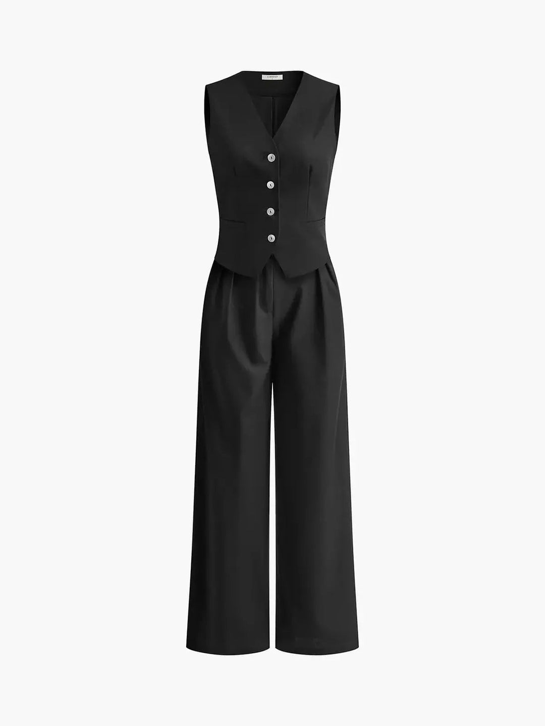 Smart casual women's set: tailored waistcoat and stylish wide-leg trousers. A chic two-piece outfit for a polished look.
