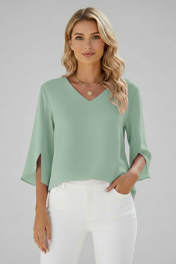 Women's chic V-neck short sleeve blouse, a versatile casual top perfect for everyday wear & summer fashion.