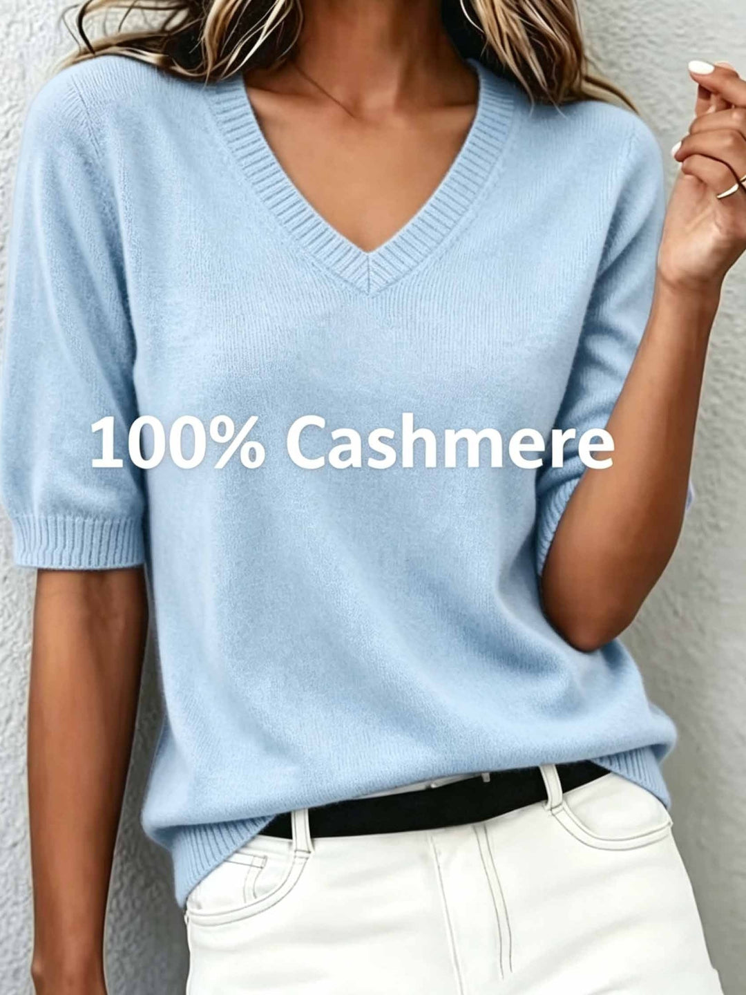 Chic women's short-sleeve V-neck top, an elegant and versatile piece for office wear or daily fashion.