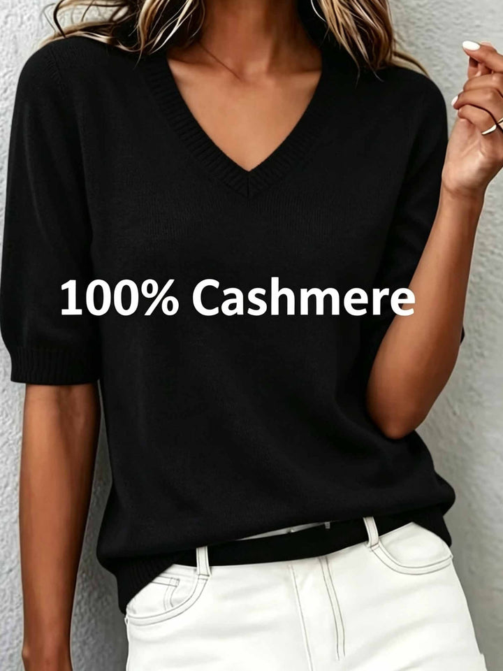 Fashionable V-neck short-sleeve sweater for women, perfect for versatile, smart casual, and elegant styling.