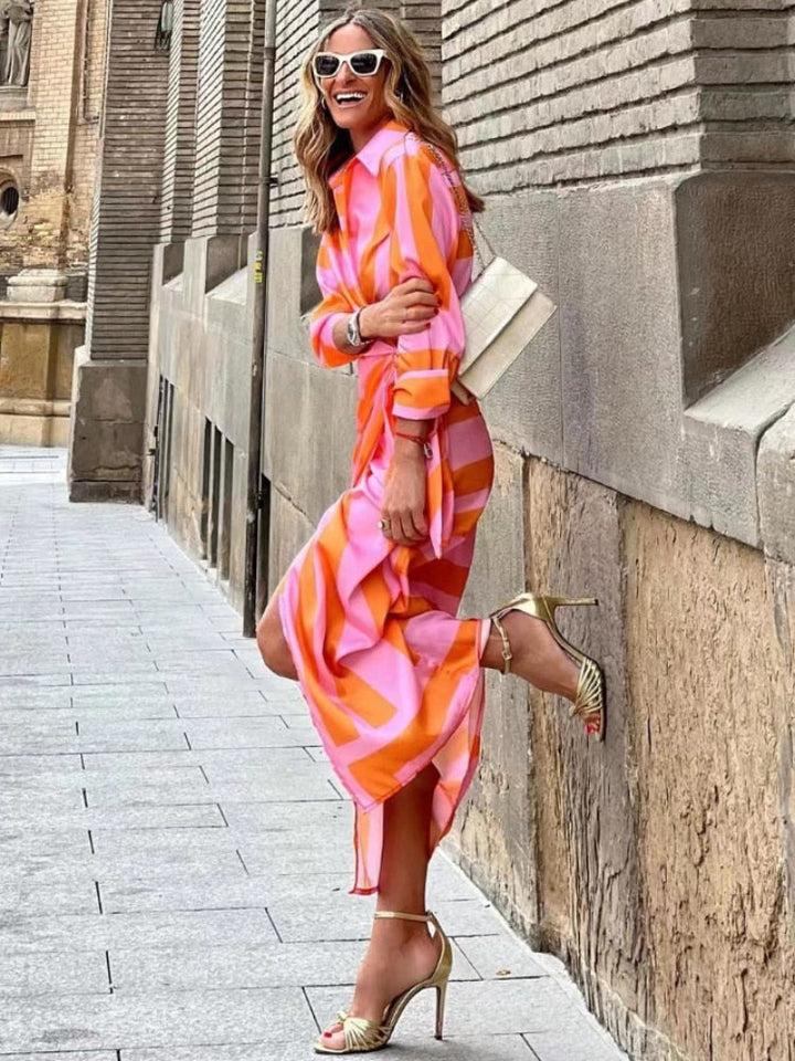 Effortless V-neck wrap dress for women. Perfect midi length for spring fashion, office or casual outings.