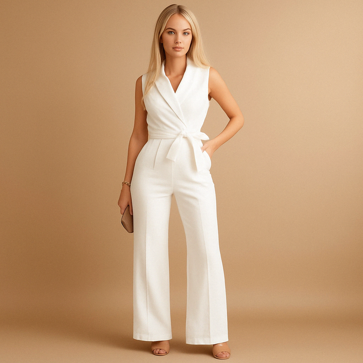 Stylish women's wide leg wrap jumpsuit, comfortable & elegant formal wear.