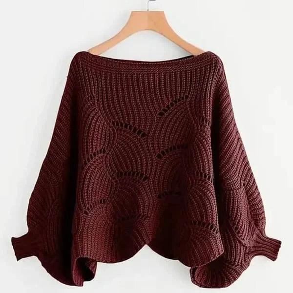 Elegant women's batwing pullover sweater with a distinctive shawl collar detail