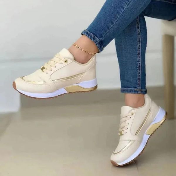 Comfortable women's chunky sole walking shoes, ideal everyday casual footwear with lace-up design for support.