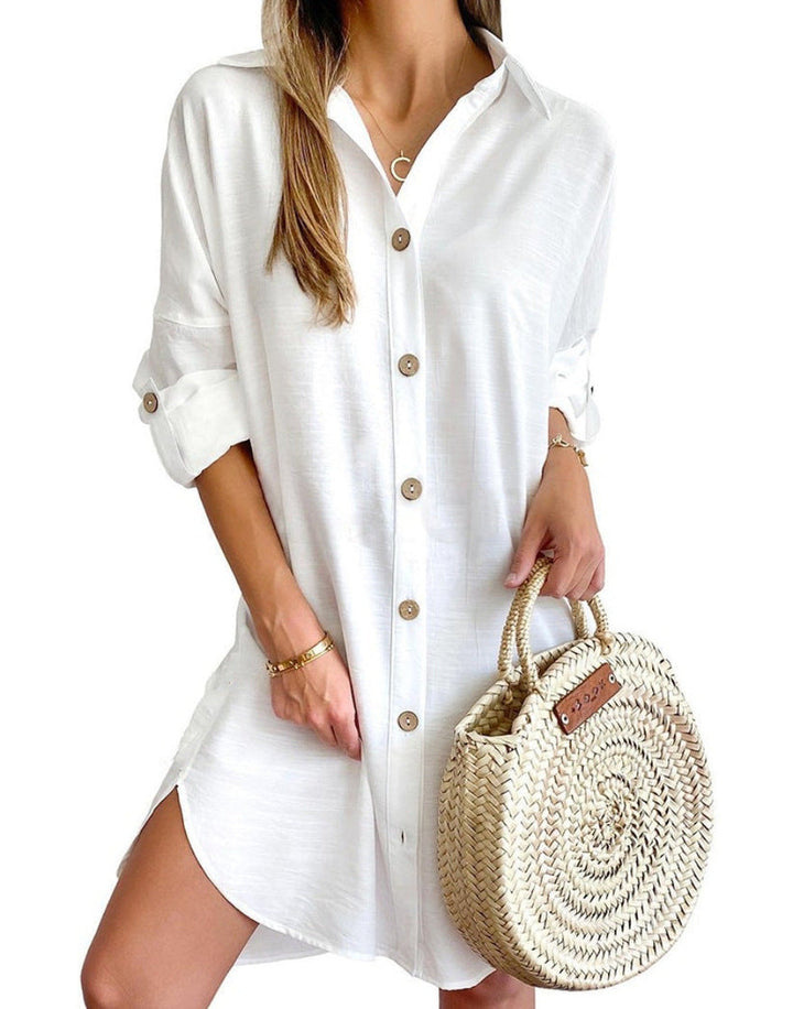 Chic women's shirt dress with button-up front, a comfortable and modern fashion choice.
