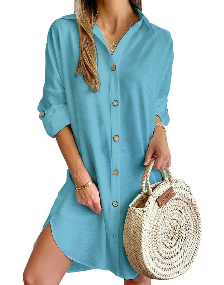 Claribel women's shirt dress, featuring a classic button-up design for a chic summer look.