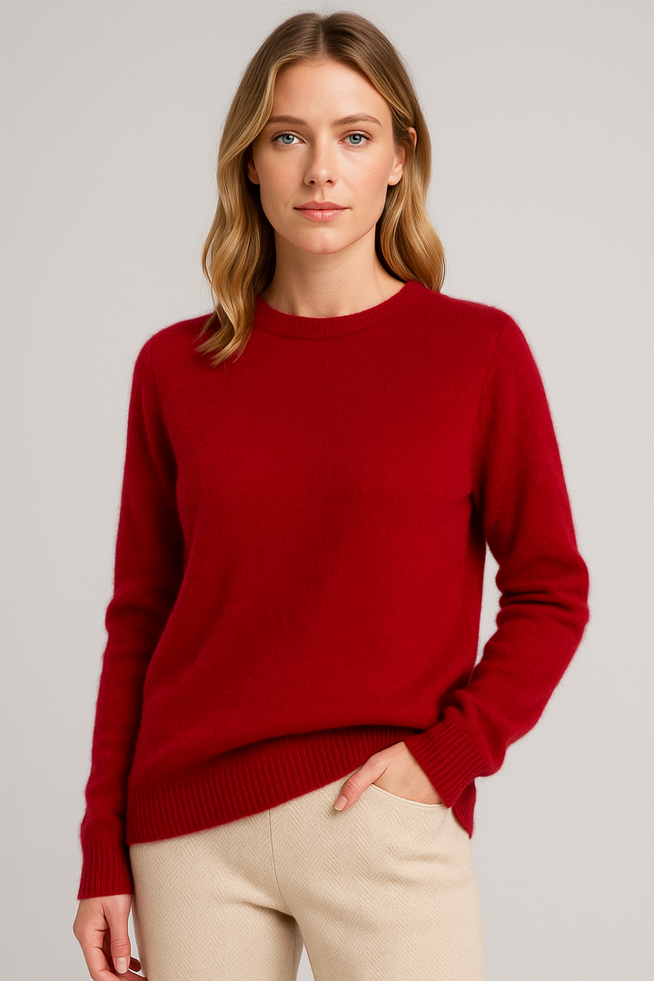 Women's classic crew neck sweater, long sleeve for elegant everyday wear. Versatile fall & winter fashion top.
