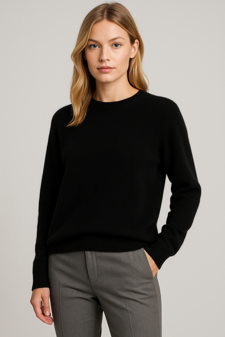 Cozy women's classic crew neck sweater. Essential long sleeve top for fall, winter, and casual wear.