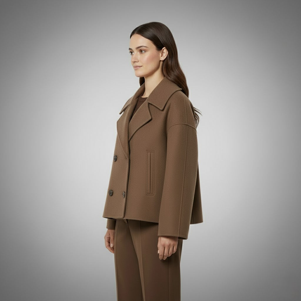 Elegant women's classic double button short jacket, adding a refined touch to any ensemble.
