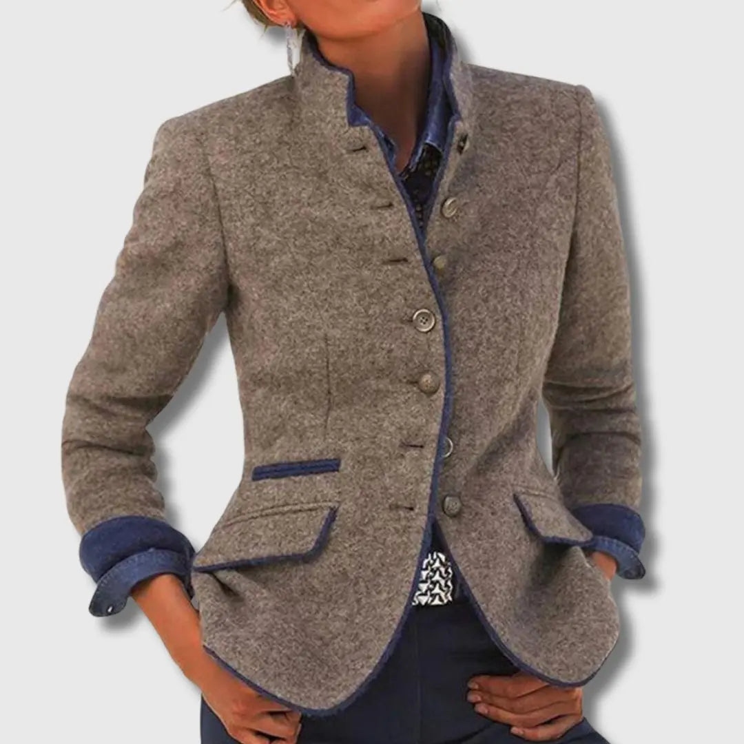 Women's classic tailored blazer in black, perfect for professional office wear, business attire & chic style.