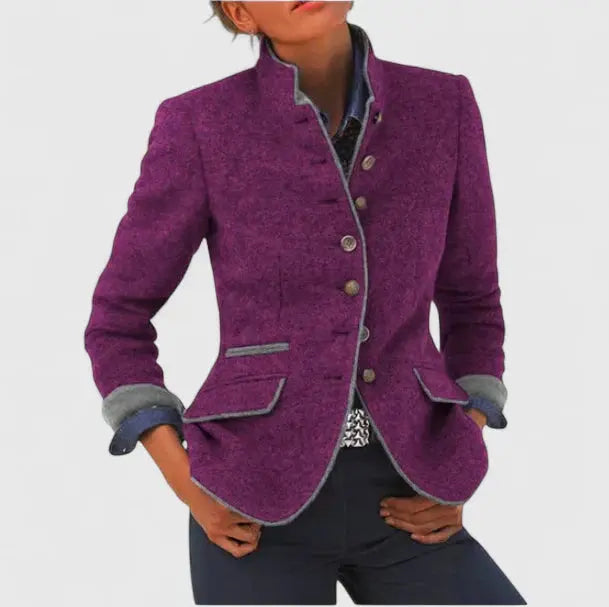 Well-fitted women's tailored blazer, showcasing its elegant design and quality fabric for professional attire.