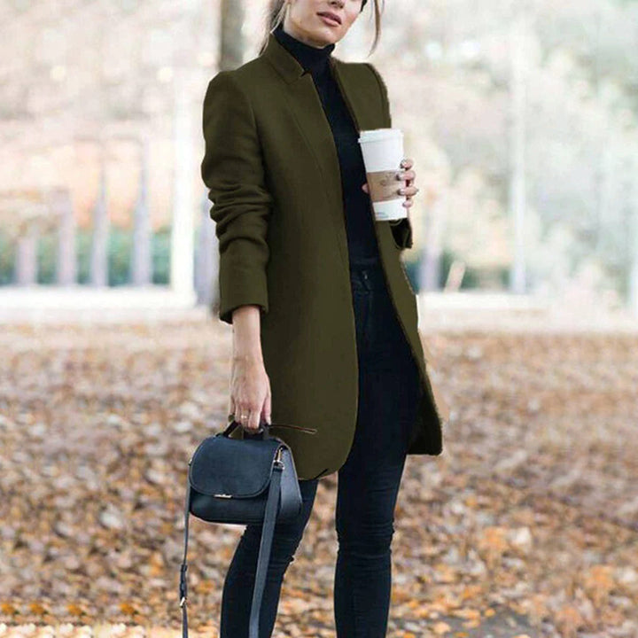 Green women's tailored lapel winter coat, perfect for a chic and classic outerwear look.