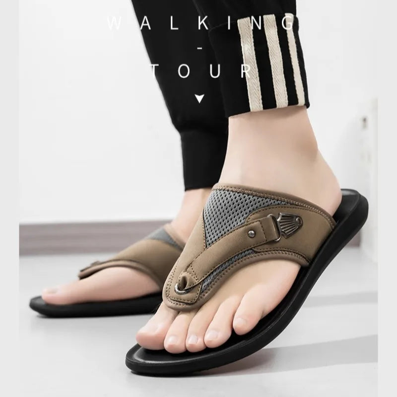 Front angle of everyday wear women's buckle sandals, showcasing the comfortable flat sole and mesh.