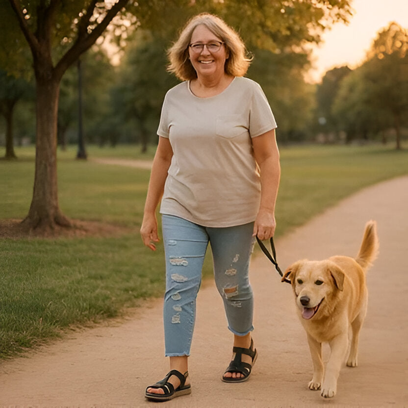 Walking women's sandals offering arch support & all-day comfort for active days.