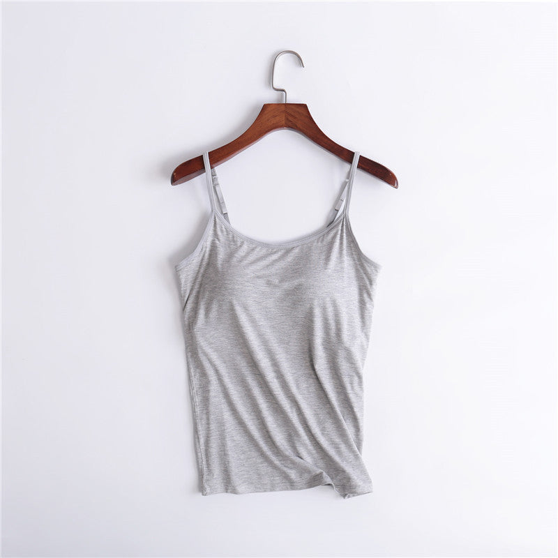 Comfortable women's tank top with built-in bra, v-neck design, suitable for casual outings