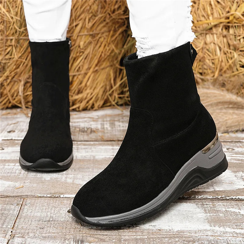Women's ankle boots from above, showing the complete orthopedic footbed and spacious toe box.