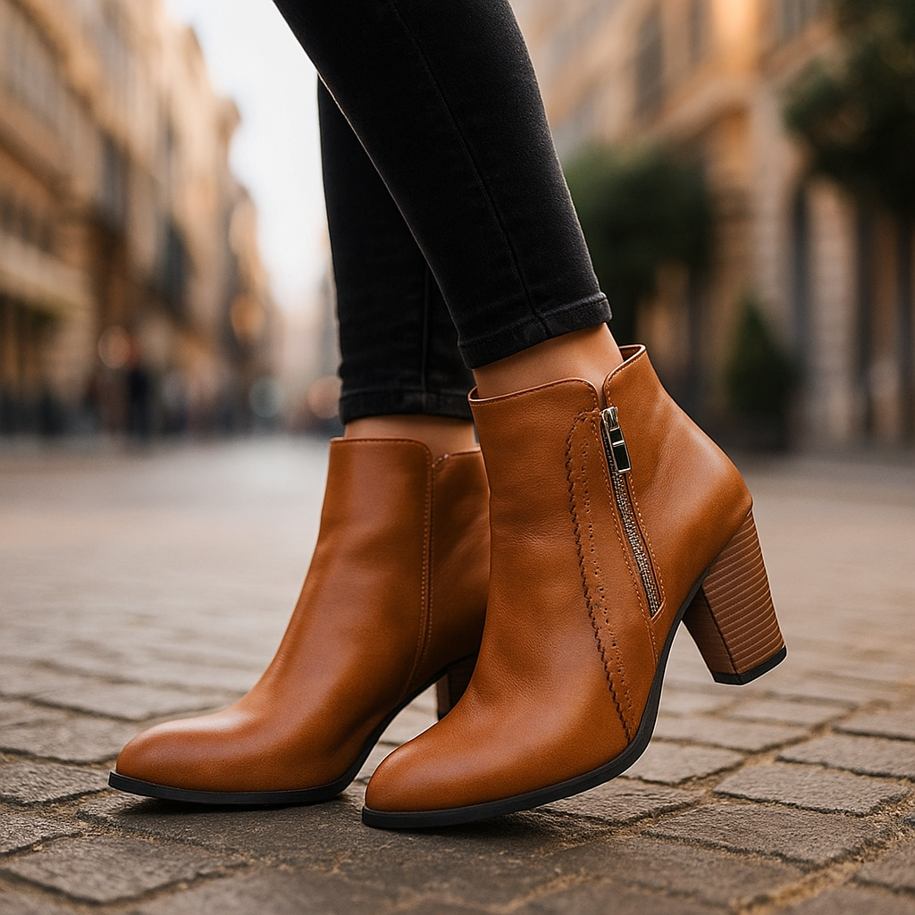 Women's comfortable ankle boots with scalloped edge, side zipper, and low heel, ideal for fall fashion.