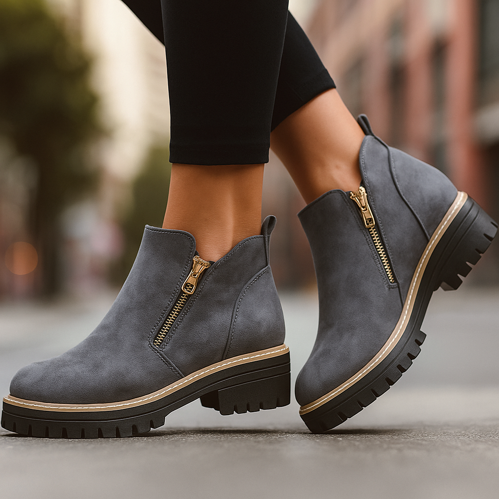 Women's comfortable black platform fashion shoes with side zip, great for everyday wear