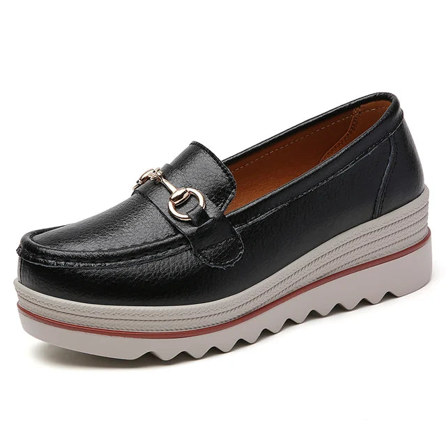 Chic black platform loafers for women, perfect for everyday casual elegance