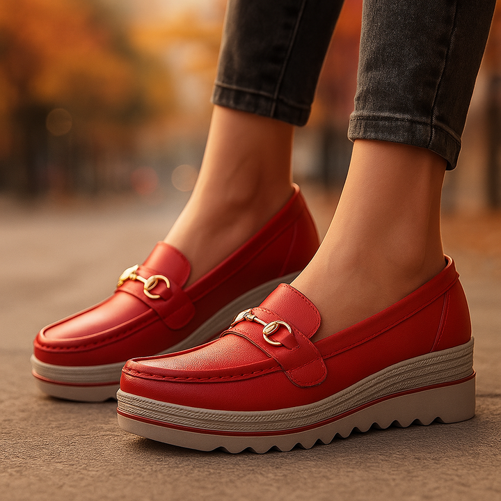 Orthopedic women's loafers with a comfortable platform sole and stylish chain
