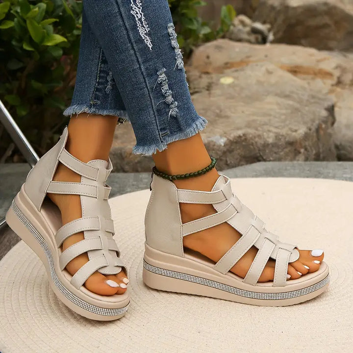 Cushioned sole of women's comfortable wedge sandals, ensuring all-day daily summer comfort.