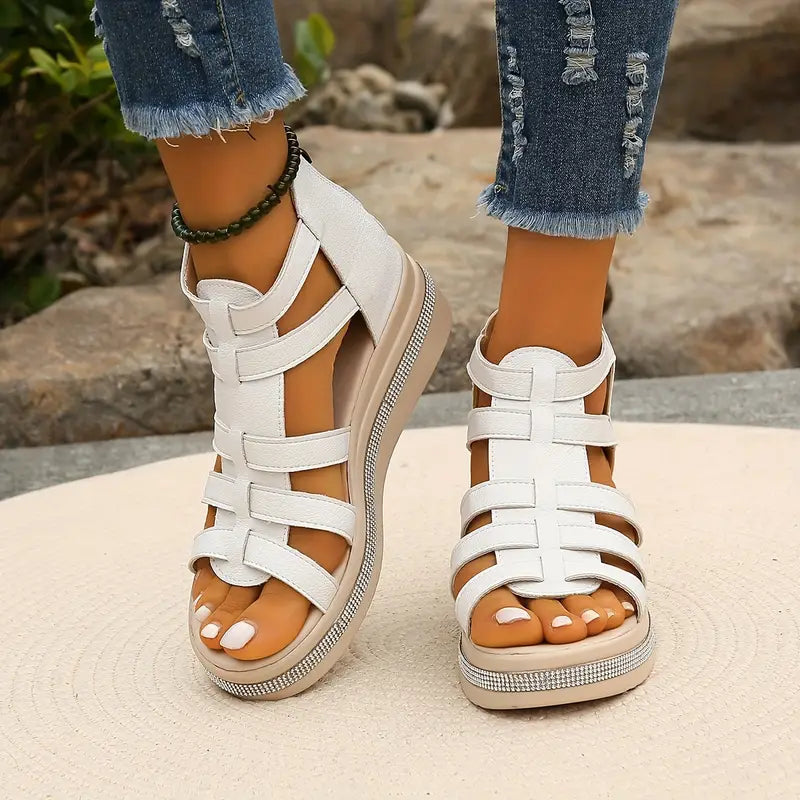 Stylish black women's wedge sandals, offering elevated comfort & versatile casual summer style.