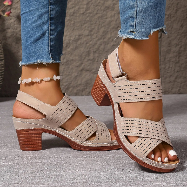 Comfort-first women's sandals with a block heel, perfect for summer and casual wear, crisscross styling