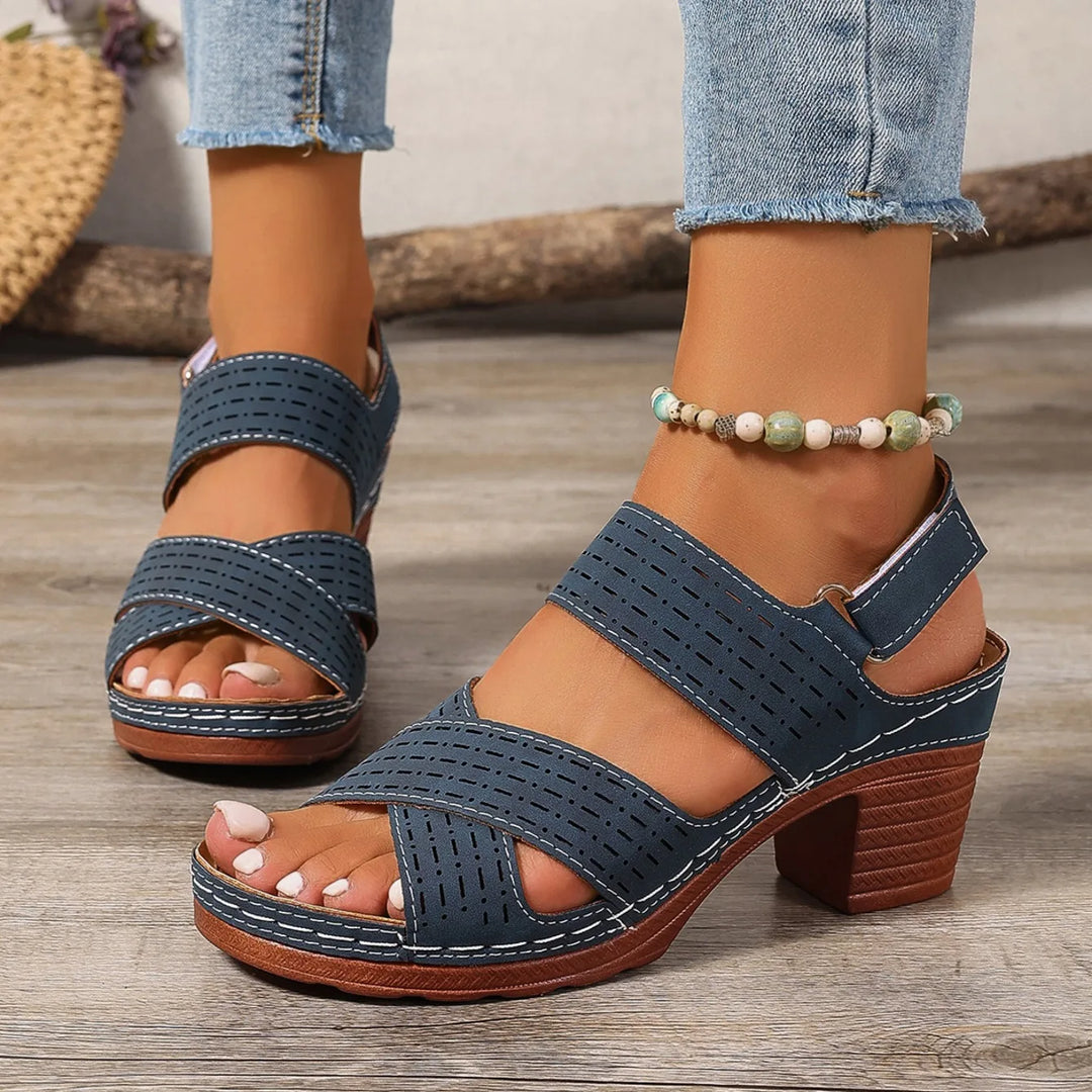 Women's sandals with a comfortable block heel and stylish crisscross straps, great for summer outfits