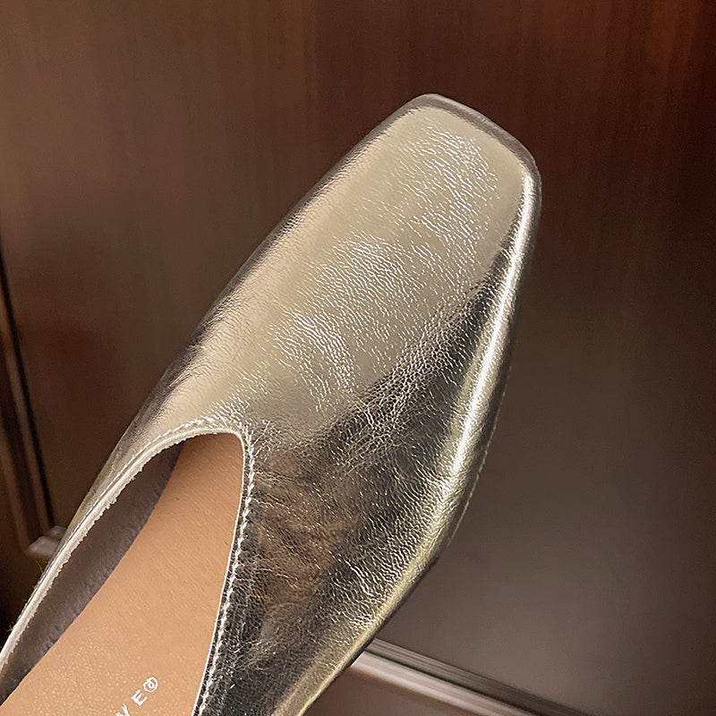 Elegant gold vegan leather women's slip-on flats, perfect for versatile and comfortable casual style.