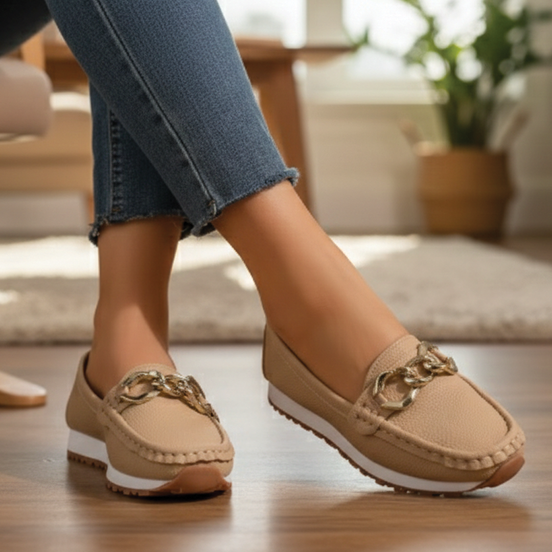 Women's comfortable flat buckle loafers for everyday wear. Slip-on casual shoes for women.